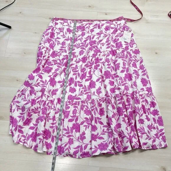 Lauren Conrad Tiered Midi Skirt Plus Size 2X Floral Pink Lined